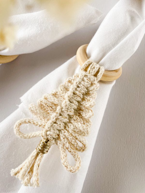 Rond de serviette naturel et doré Kit ronds de serviette macramé