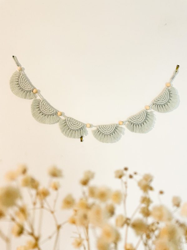 Guirlande macramé vert mint et argent