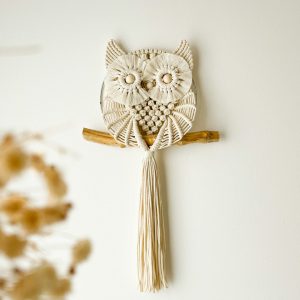 Chouette en macramé naturel_01 Hibou en macramé
