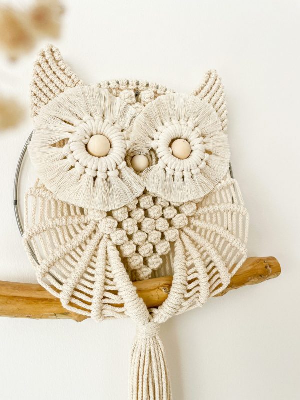Chouette en macramé naturel_03 Hibou en macramé