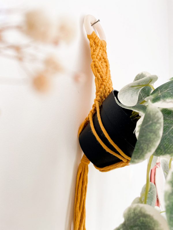 Petite suspension pour plante macramé jaune miel Suspension mini plante en macramé