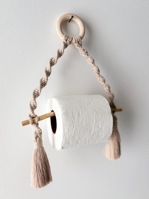Dérouleur papier toilette simple en macramé beige chaud