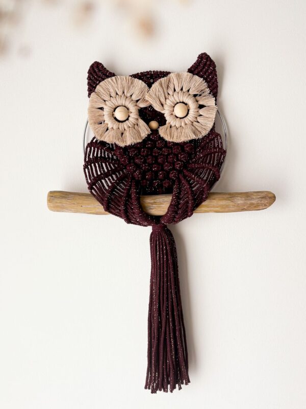 Hibou en macramé golden bourgogne Hibou en macramé