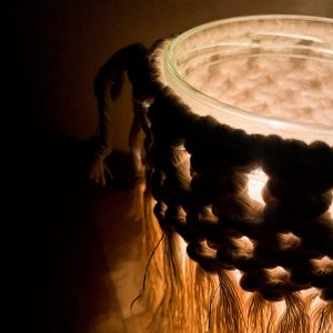 Photophore naturel et doré macramé_01