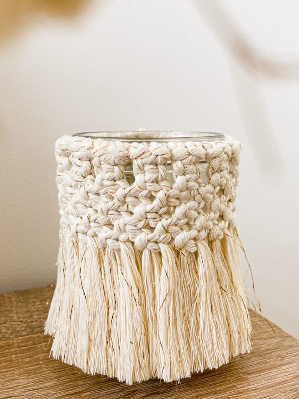 Photophore naturel et doré macramé_03 Photophore naturel et doré macramé_03