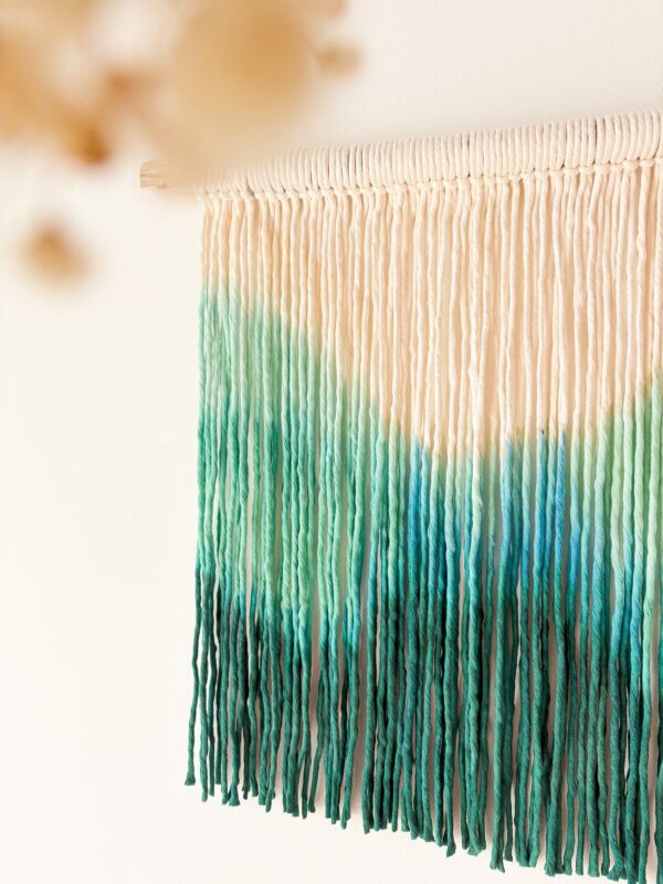 Teinture en macramé vert et bleu dune Teinture en macramé vert et bleu dune