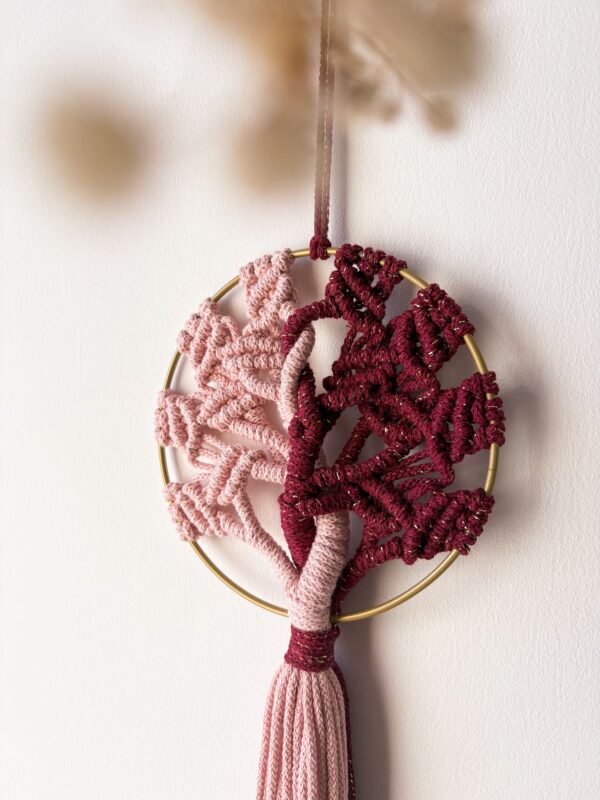 Arbre de vie Rouge vin et rose pastel Arbre de vie en macramé