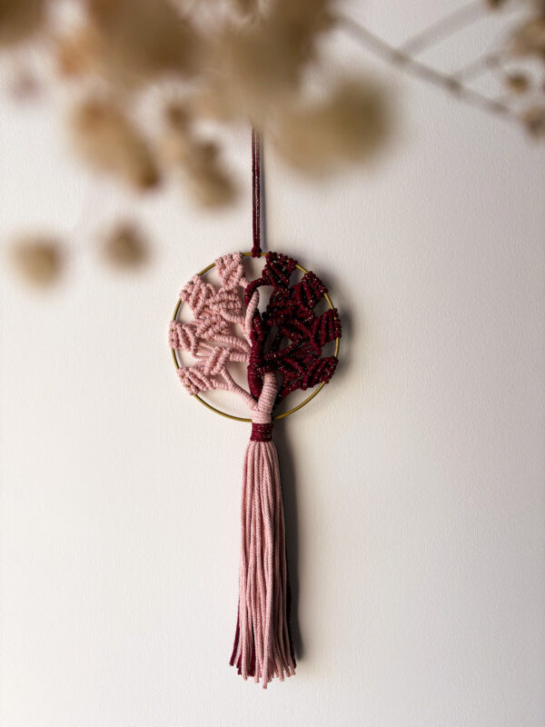 Arbre de vie Rouge vin et rose pastel_03 Arbre de vie en macramé