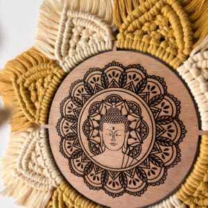 Couronne macramé personnalisé bois et bouddha Couronne Macramé Prénom – Modèle "Soleil"