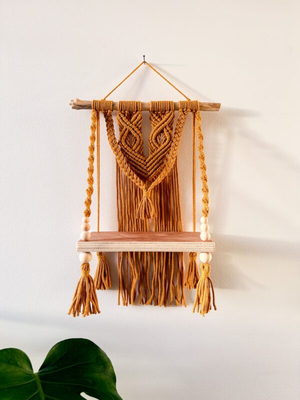 Kit étagère macramé ambre jaune moutarde_03 Kit étagère macramé ambre jaune moutarde_03