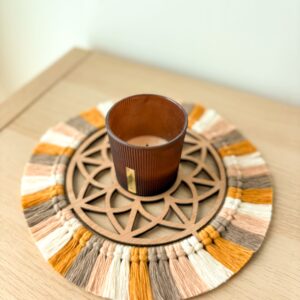 Prototype -Sous-Verre Bois Macramé - Motif "Rosace"
