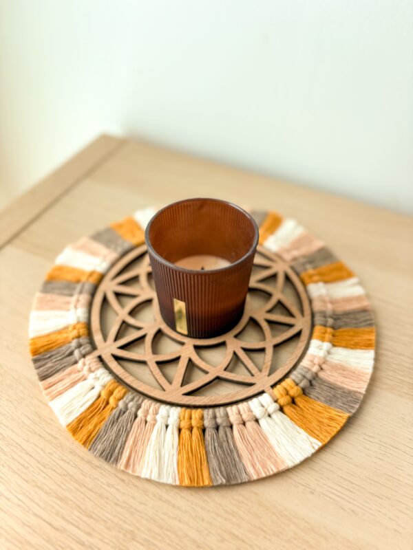 Prototype -Sous-Verre Bois Macramé - Motif "Rosace"