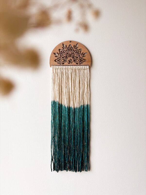 Décoration murale mandala et Ohm macramé teinture bleu_01