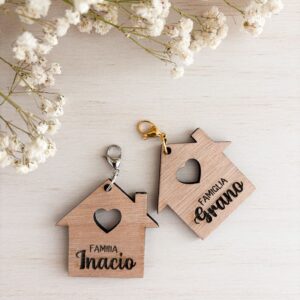 Charms breloque bois maison gravée