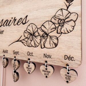Calendrier modulable en bois_04 Calendrier d’anniversaires en bois personnalisé gravé au laser