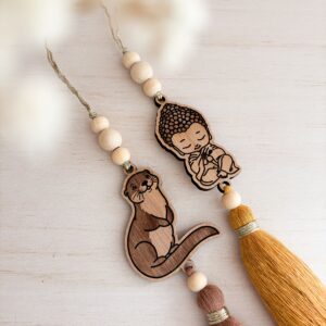 Décoration rétroviseur macramé bouddah et loutre