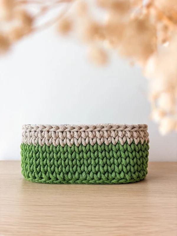 Paniere rangement crochet bicolore vert et leopard_03 panier de rangement crochet