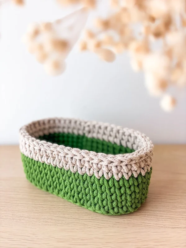 Paniere rangement crochet bicolore vert et leopard_04 panier de rangement crochet