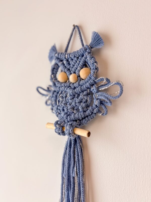 Bébé hibou bleu parfati macramé Tuto - bébé hibou en macramé