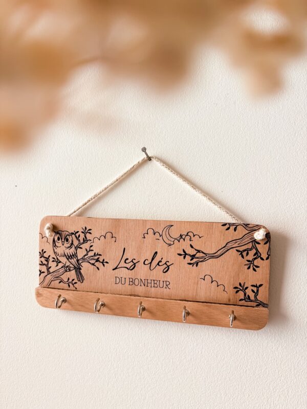 Porte clés murale en bois personnalisé hibou01 Porte clés murale en bois personnalisé hibou01