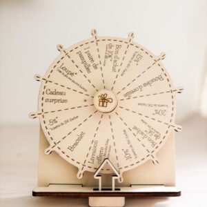 Roue de la fortune personnalisable en bois.