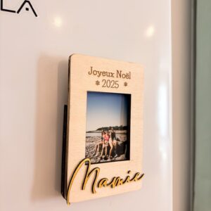 Cadre photo magnétique personnalisé en bois avec gravure et mot en plexi