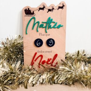 Pancarte compte à rebours Noël en bois personnalisée pour décoration festive