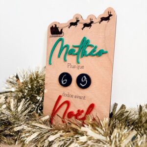Pancarte compte à rebours Noël en bois personnalisée pour décoration festive