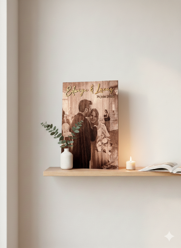 Photo gravée bois cadeau naissance 03 Photo gravée bois cadeau naissance 03