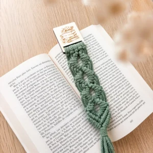 Marque-page Bois et Macramé Personnalisé vert eucalyptus_01