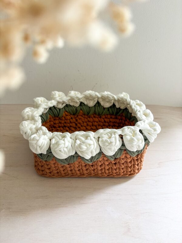 Panière Rectangle Crochet Fleurs Panière Rectangle Crochet Fleurs
