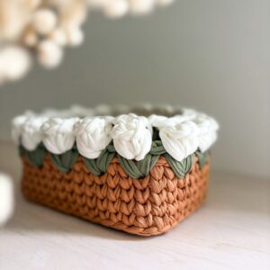 Panière Rectangle Crochet Fleurs_01