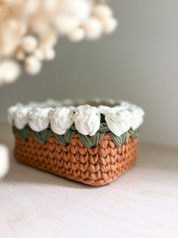 Panière Rectangle Crochet Fleurs_01 Panière Rectangle Crochet Fleurs_01