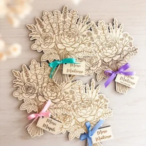 bouquet en bois personnalisé merci maîtresse 01