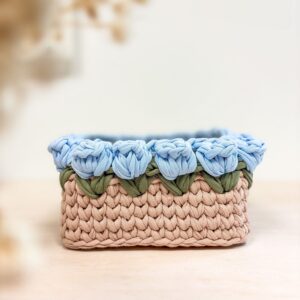 panière carrée crochet bordure fleurs