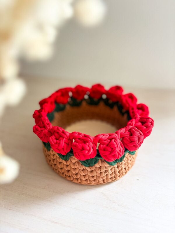 panière ronde crochet motif rose_01