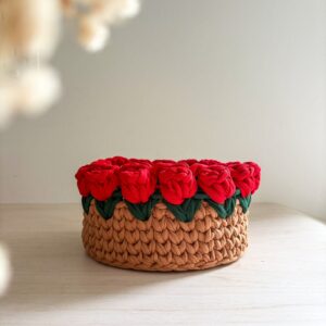 panière ronde crochet motif rose_03