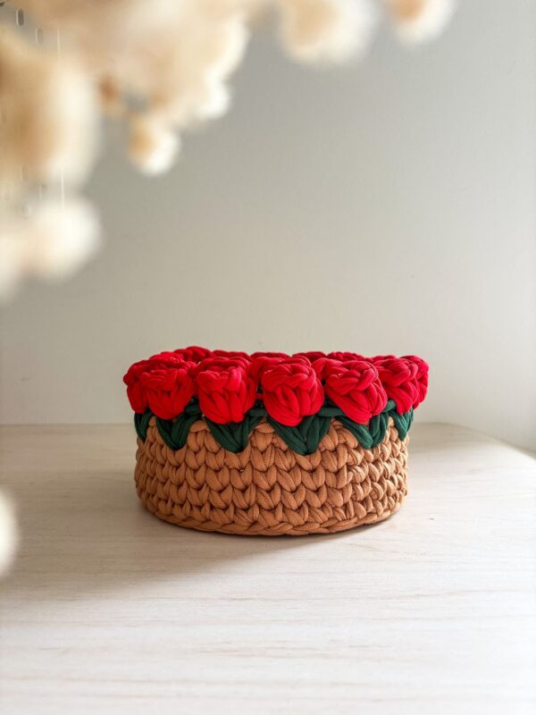 panière ronde crochet motif rose_03 panière ronde crochet motif rose_03